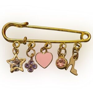 Gold Charm Brooch with Pink and Purple Accents